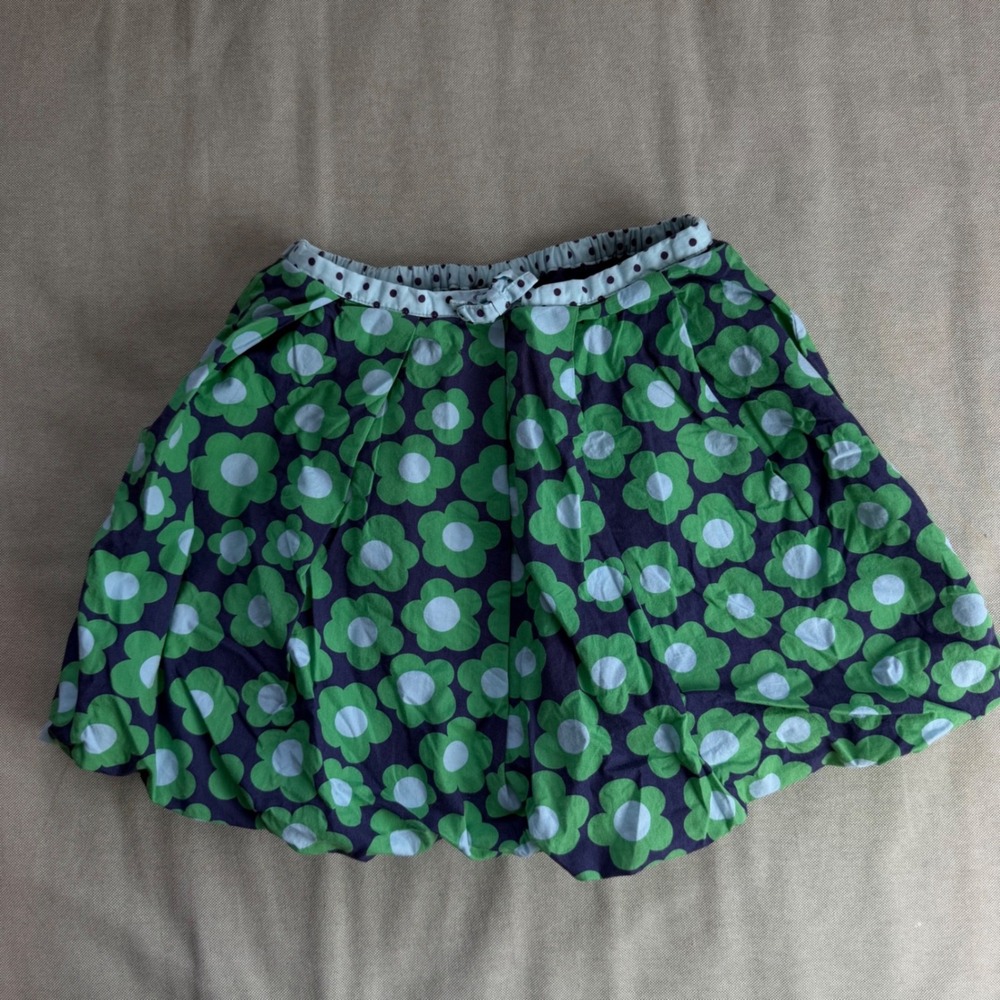 Mini Boden Girls Green Purple Floral Bubble Skirt Polka Dot Size 5-6 yrs Cotton